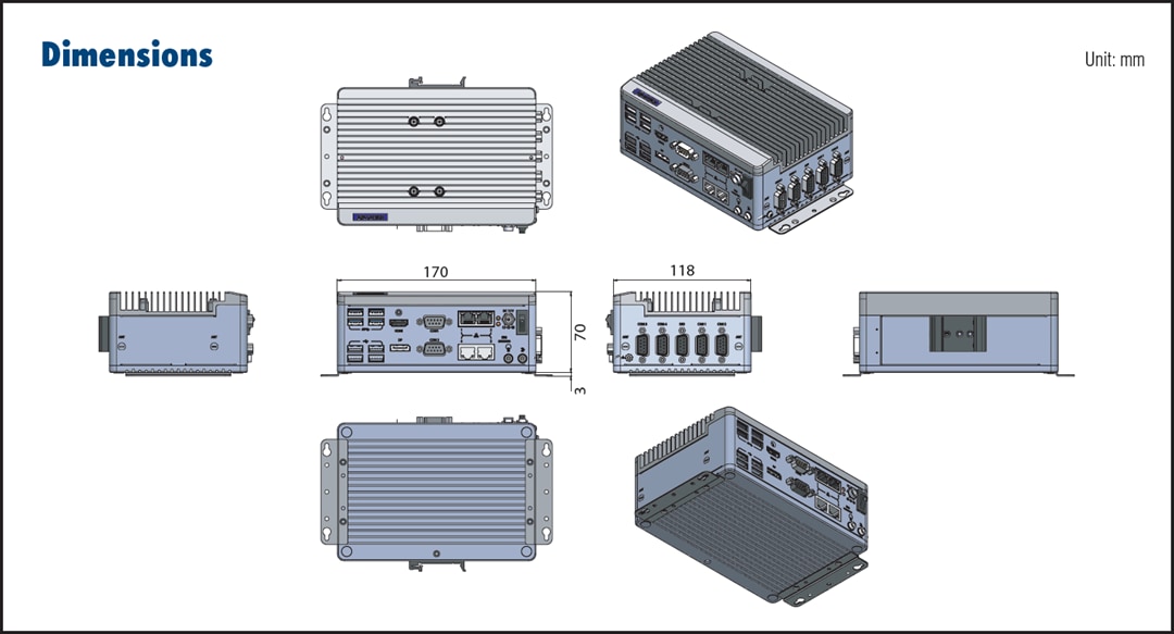 Plan mécanique - Advantech PC intégré sans ventilateur EPC-C301