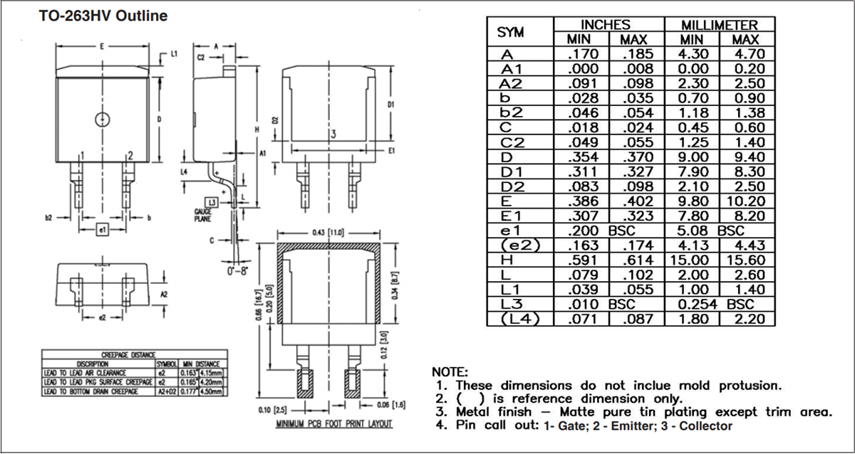 Plan mécanique - IXYS IGBT haute tension IXGA20N250HV