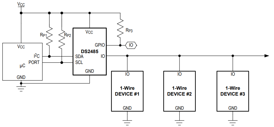 Schéma du circuit d'application - Analog Devices / Maxim Integrated DS2485Q+U maître 1-Wire avancé avec mémoire