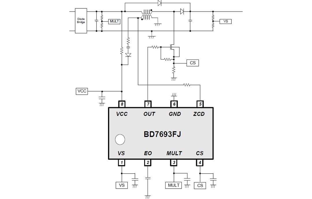 Schéma du circuit d'application - ROHM Semiconductor Contrôleur de correction du facteur de puissance BD7693FJ