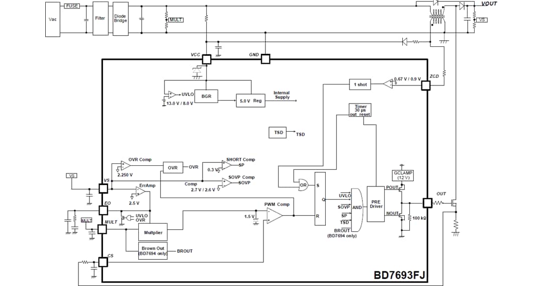 Schéma de principe - ROHM Semiconductor Contrôleur de correction du facteur de puissance BD7693FJ