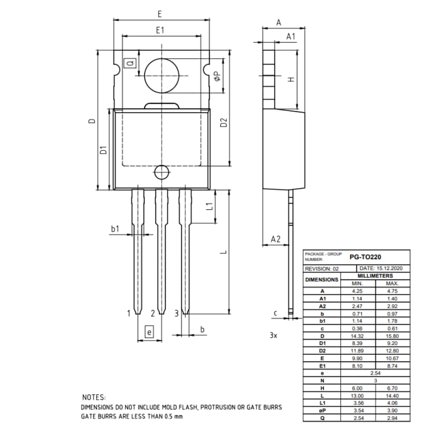 Plan mécanique - Infineon Technologies MOSFET de puissance StrongIRFET™ 2