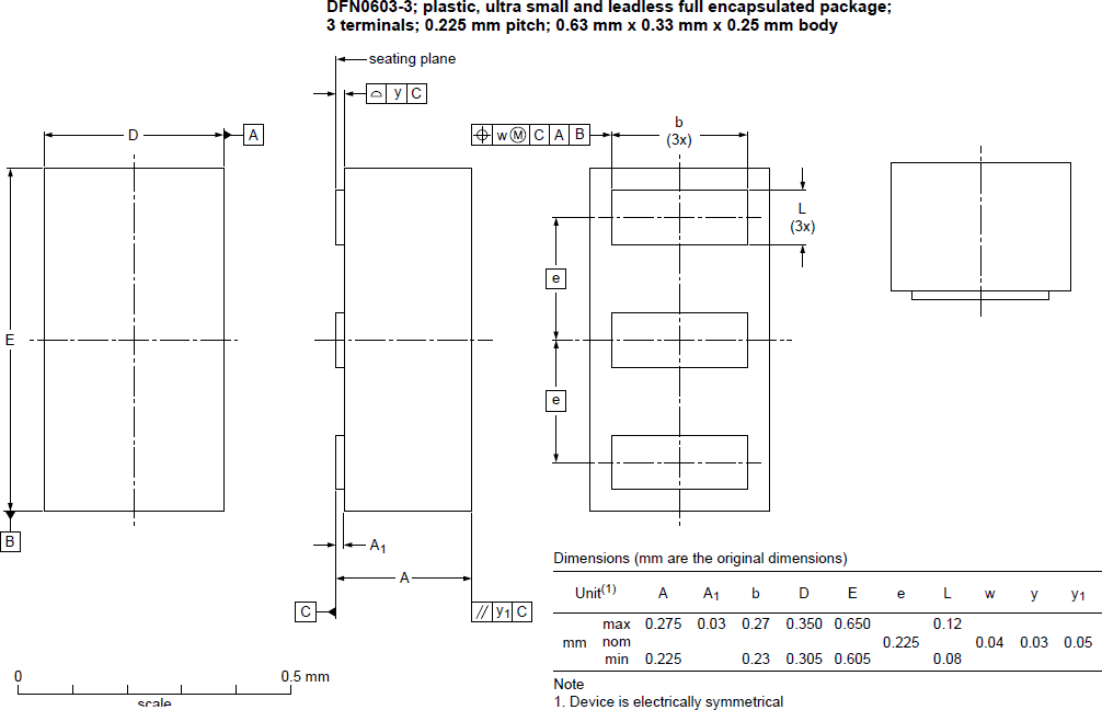 Plan mécanique - Nexperia Dispositifs compacts de Protection ESD 2-en - 1 TrEOS