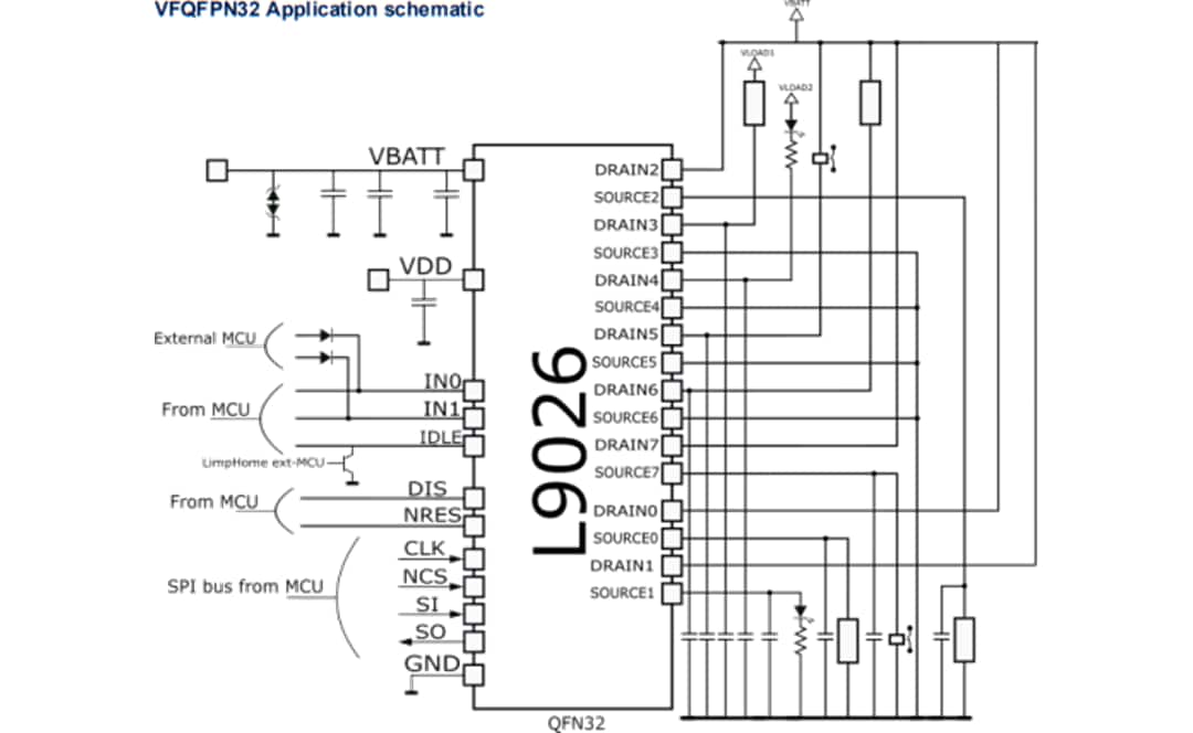 Schéma du circuit d'application - STMicroelectronics Pilote de relais multicanaux L9026