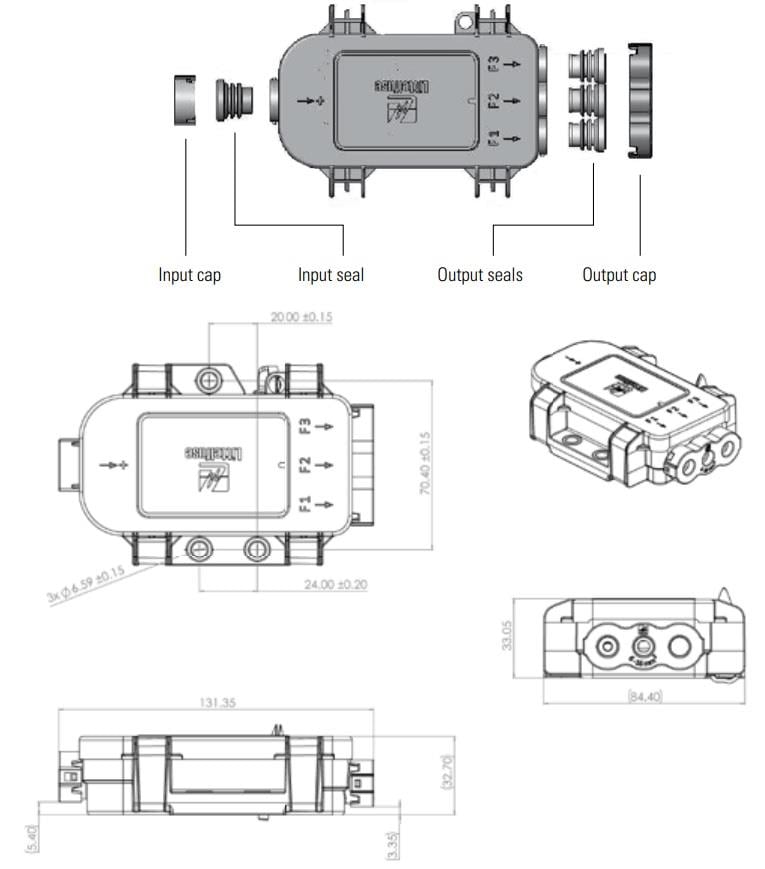 Plan mécanique - Littelfuse Porte-fusibles à distribution d'alimentation MIDI série MDB
