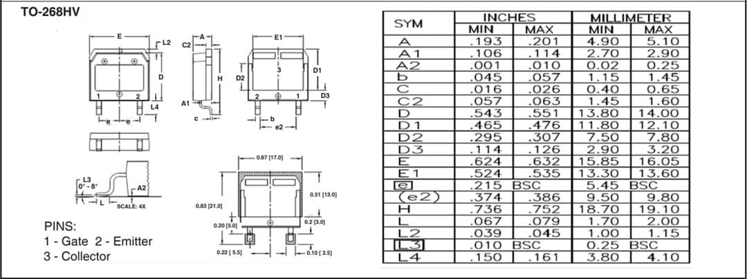 Plan mécanique - IXYS IGBT BiMOSFET™ à conduite inversée IXBx14N300HV