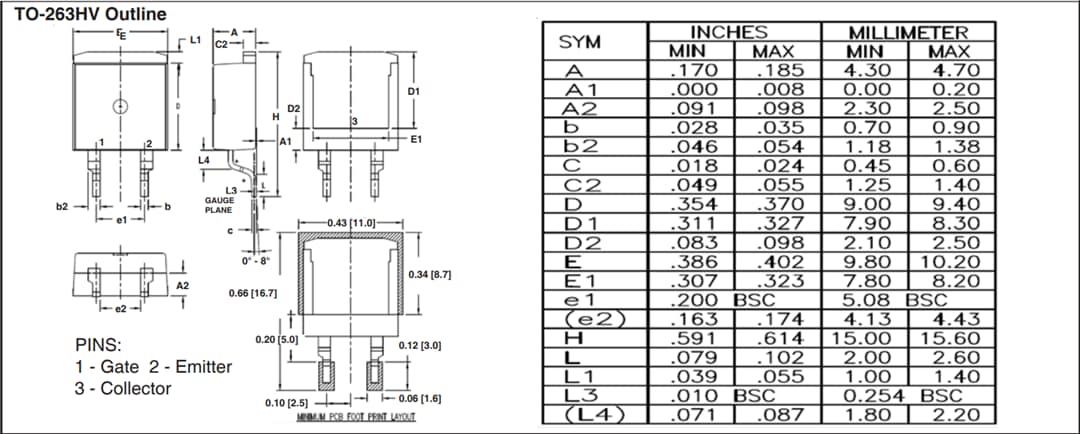 Plan mécanique - IXYS IGBT BiMOSFET™ à conduite inversée IXBx14N300HV