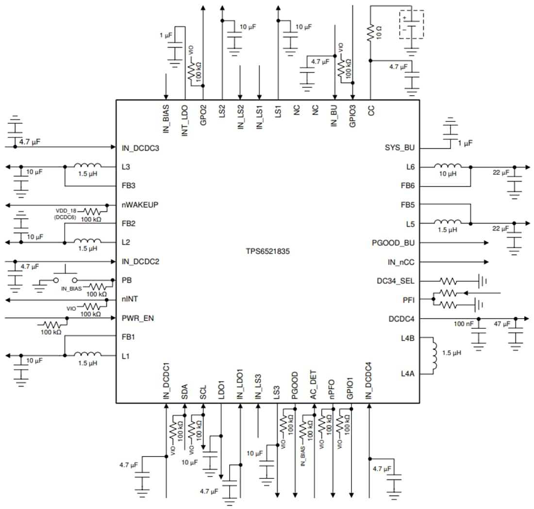 Schéma - Texas Instruments CI de gestion d'alimentation (PMIC) TPS6521835