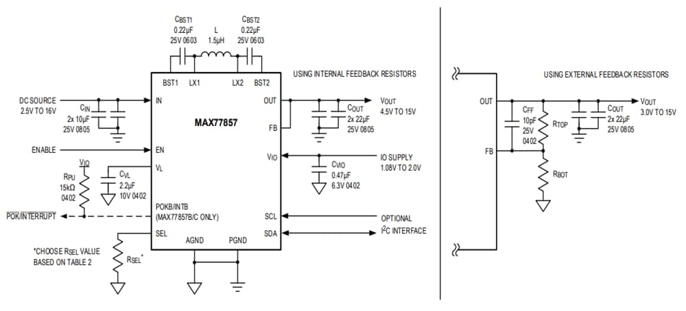 Schéma du circuit d'application - Analog Devices / Maxim Integrated Kit d’évaluation MAX77857