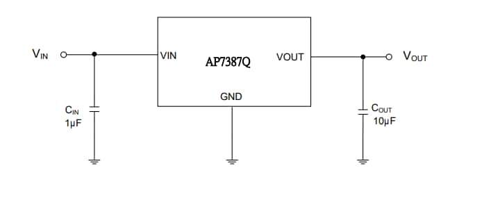 Schéma du circuit d'application - Diodes Incorporated Régulateurs µLDO automobiles AP7387Q