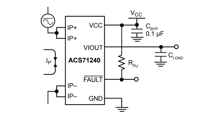 Schéma du circuit d'application - Allegro MicroSystems CI de capteurs de courant ACS71240