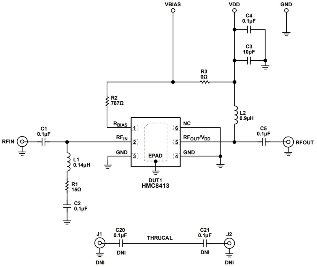 Schéma - Analog Devices Inc. Carte d'évaluation d'amplificateur EV1HMC8413LP2F
