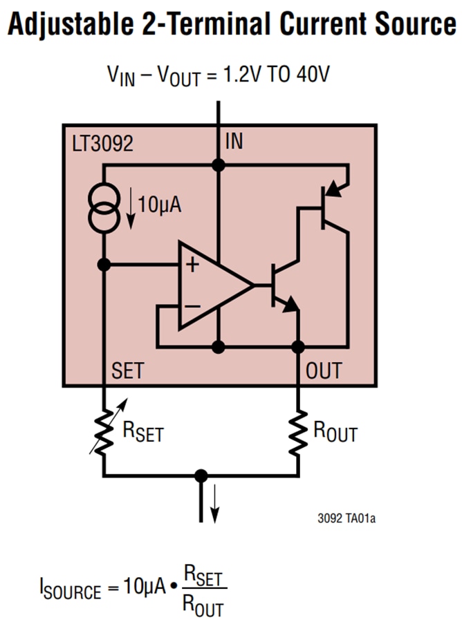 Schéma du circuit d'application - Analog Devices Inc. Source de courant programmable à 2 bornes LT3092