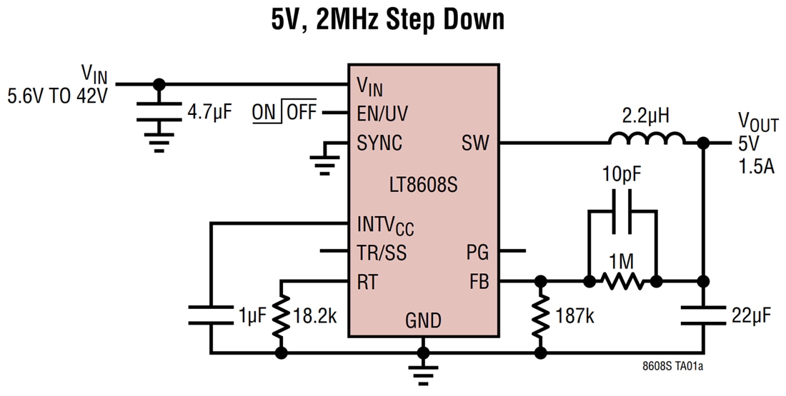 Schéma de principe - Analog Devices Inc. Régulateurs abaisseurs synchrones LT8608S