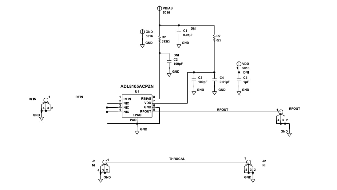 Schéma - Analog Devices Inc. Carte d'évaluation ADL8105-EVALZ
