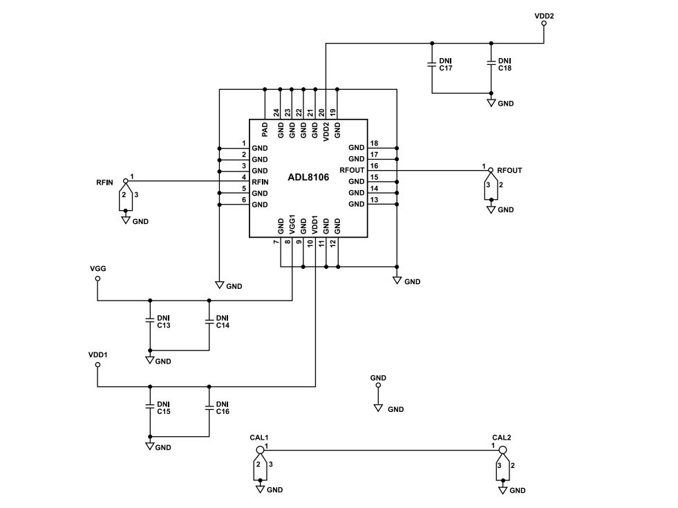 Schéma - Analog Devices Inc. Carte d'évaluation ADL8106-EVALZ
