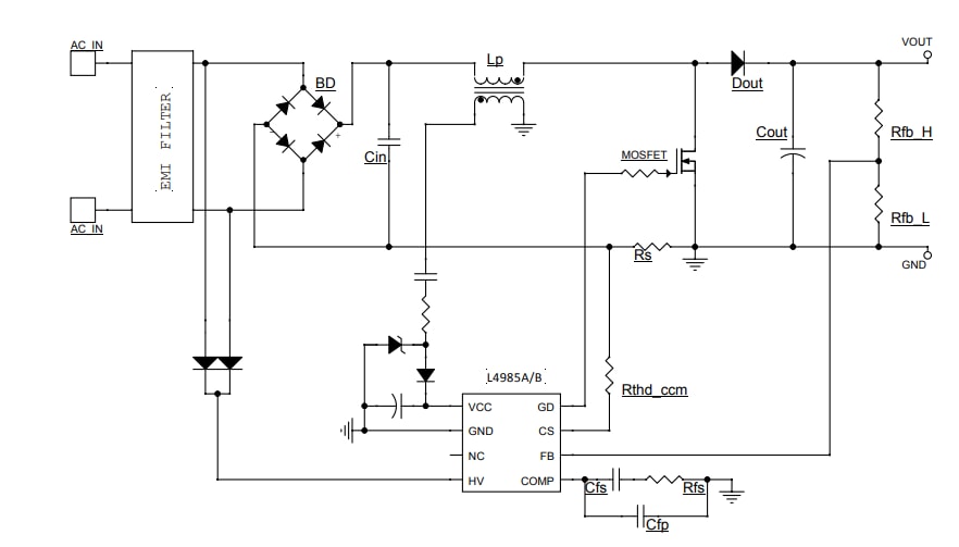 Schéma du circuit d'application - STMicroelectronics Contrôleurs PFC CCM L4985