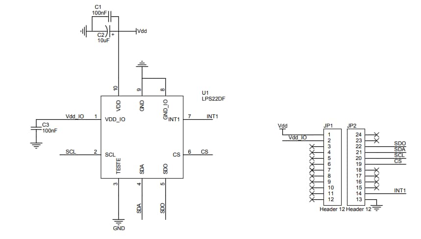 Schéma - STMicroelectronics Carte adaptateur LPS22DF STEVAL-MKI224V1