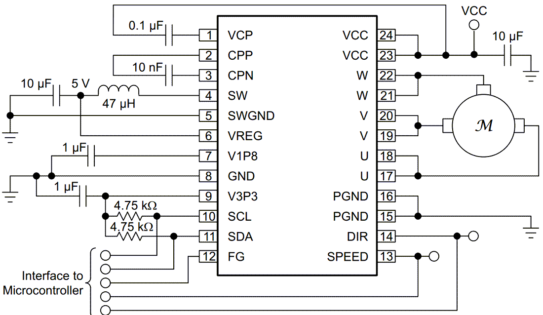Schéma - Texas Instruments Pilote de moteur BLDC sans capteur DRV10982-Q1