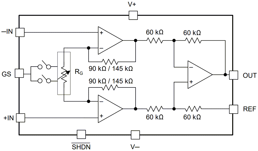 Schéma de principe - Texas Instruments Amplificateur d'instrumentation à faible puissance INA350