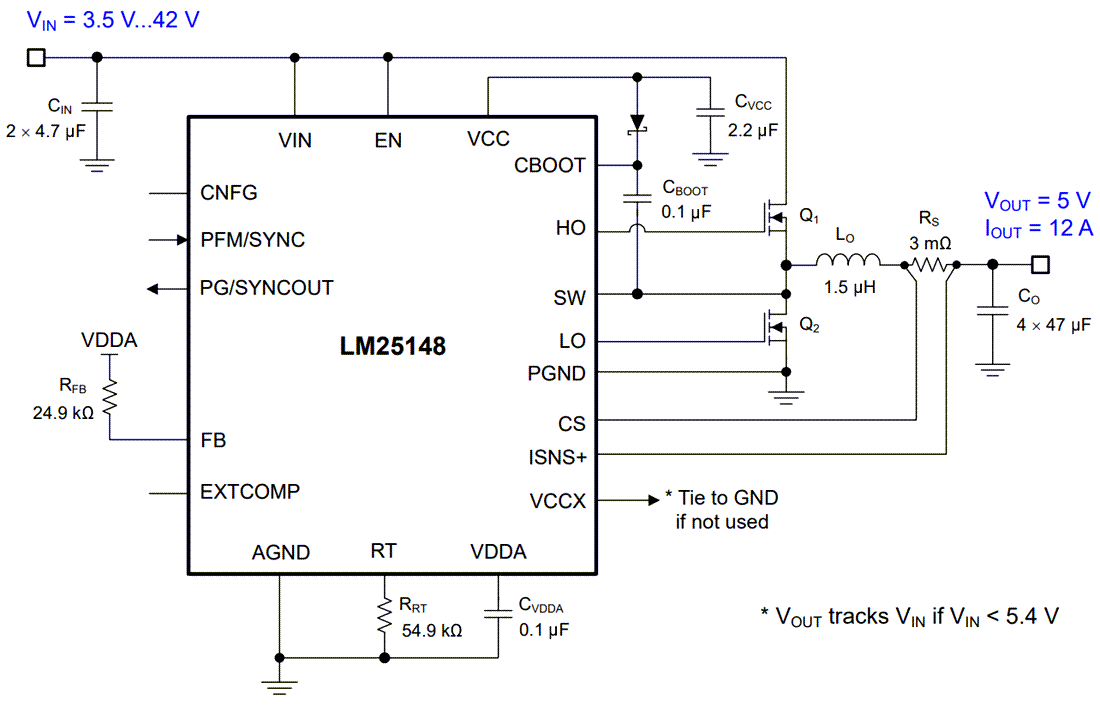 Schéma - Texas Instruments Contrôleur CC/CC Buck LM25148/LM25148-Q1