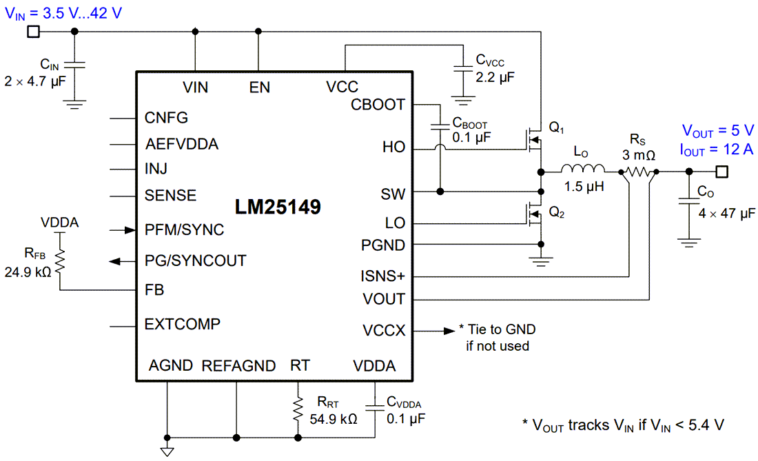 Schéma - Texas Instruments Contrôleur CC/CC Buck LM25149/LM25149-Q1