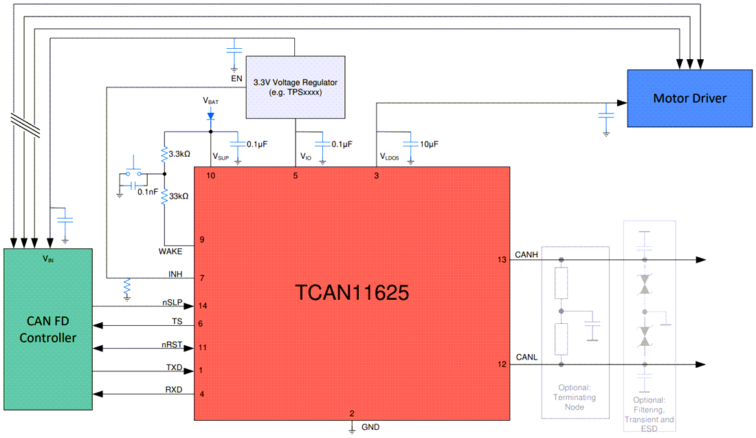 Schéma de principe - Texas Instruments Émetteurs-récepteurs FD CAN pour l'automobile TCAN1162x-Q1