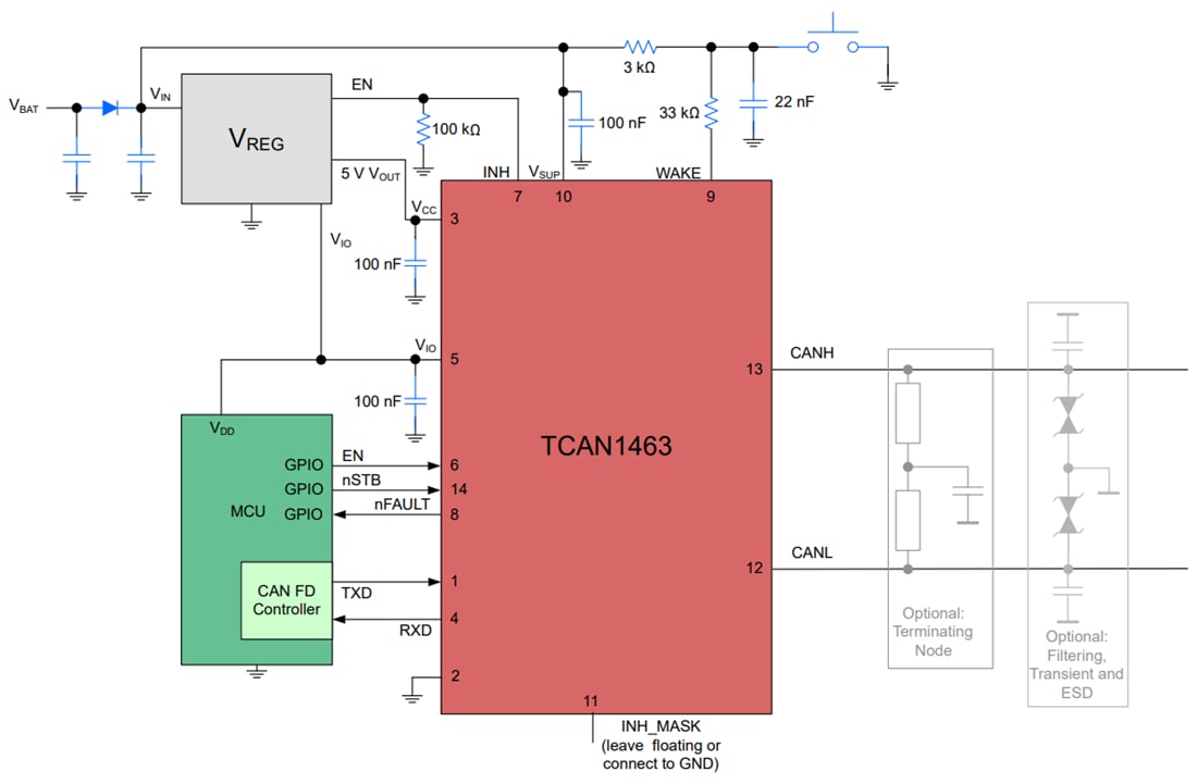 Schéma - Texas Instruments Émetteur-récepteur FD CAN haut débit TCAN1463-Q1