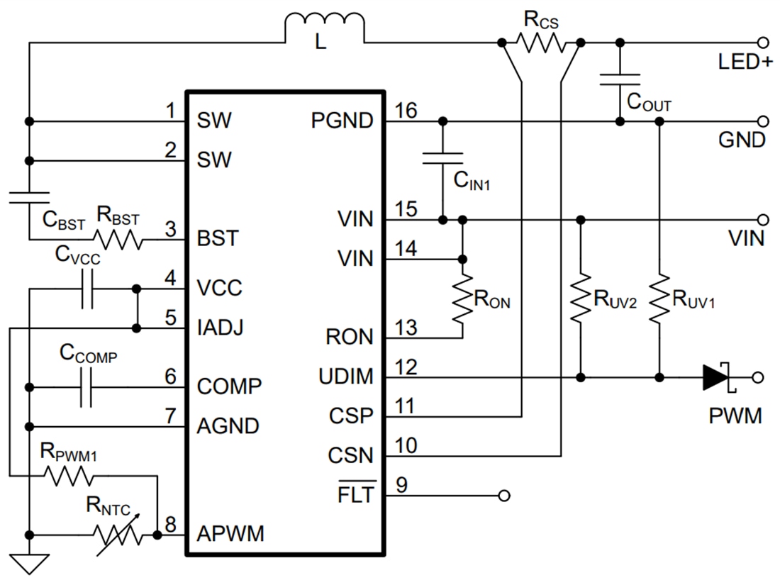 Schéma - Texas Instruments Pilote LED infrarouge Buck TPS92643-Q1