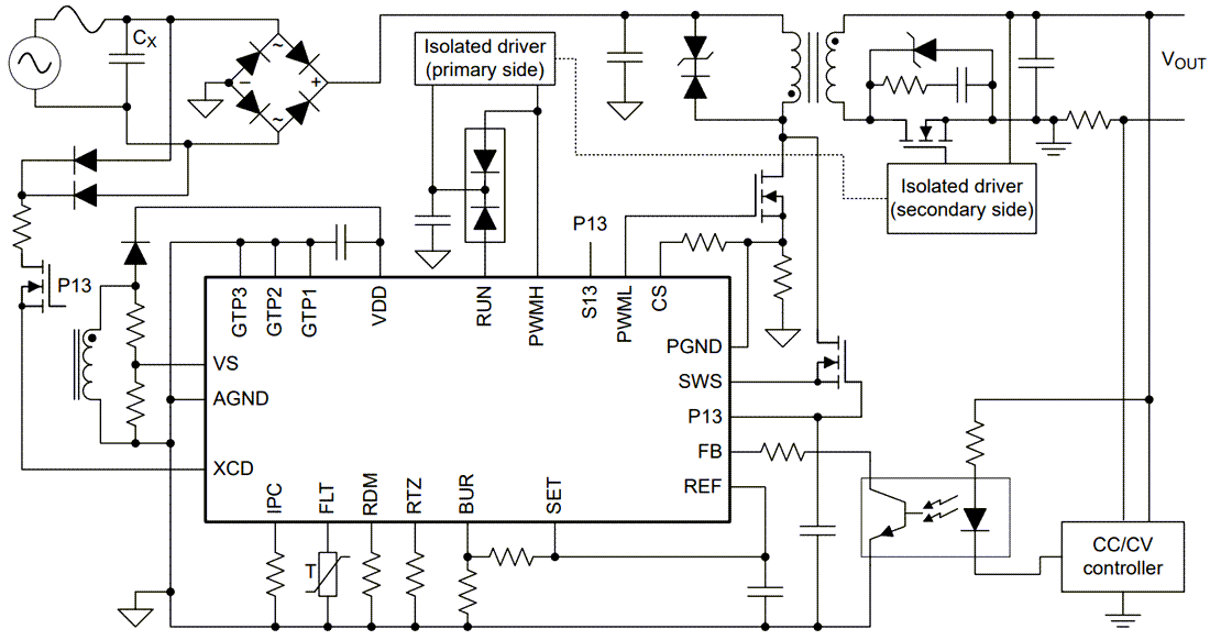 Schéma du circuit d'application - Texas Instruments Contrôleur ZVS UCC28781/UCC28781-Q1