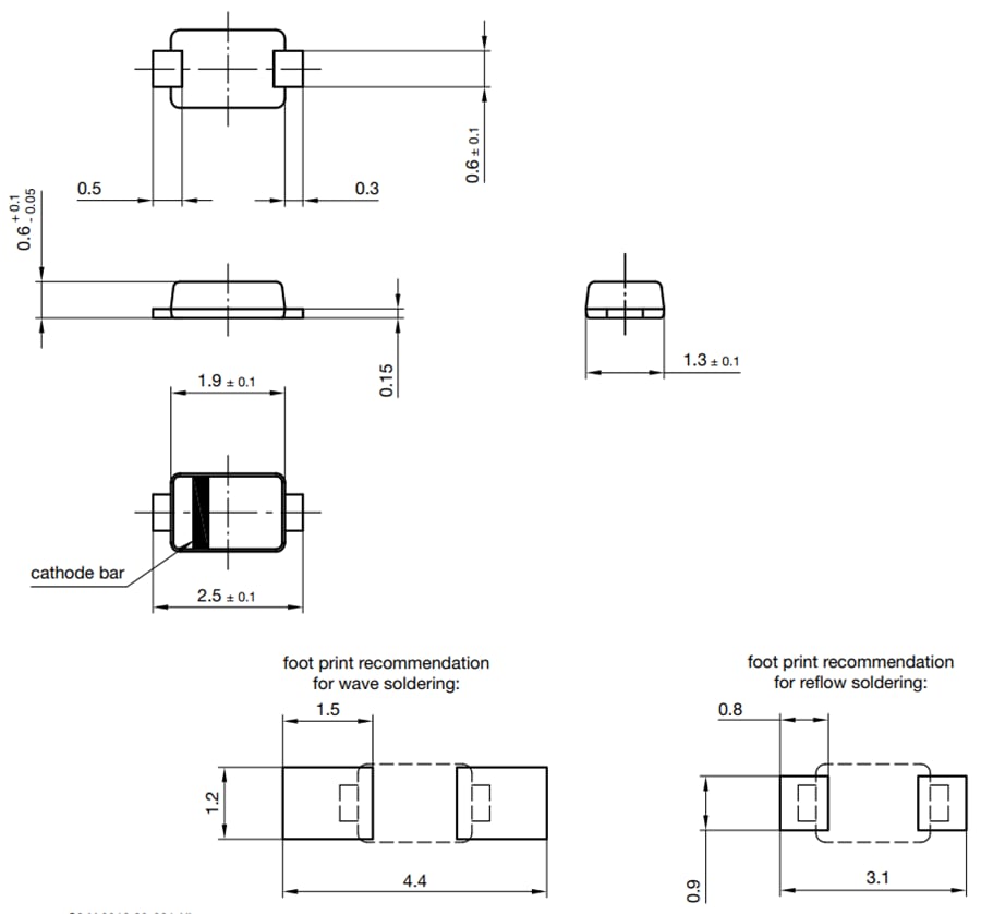 Plan mécanique - Vishay Semiconductors Diodes Schottky à signal faible BAT165