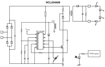 Schéma du circuit d'application - onsemi Contrôleurs PSR CC/CV à simple étage NCL30486B/88B