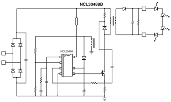 Schéma du circuit d'application - onsemi Contrôleurs PSR CC/CV à simple étage NCL30486B/88B