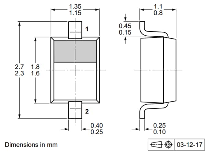 Plan mécanique - Nexperia Diodes de régulation de tension pour courants faibles BZX38450