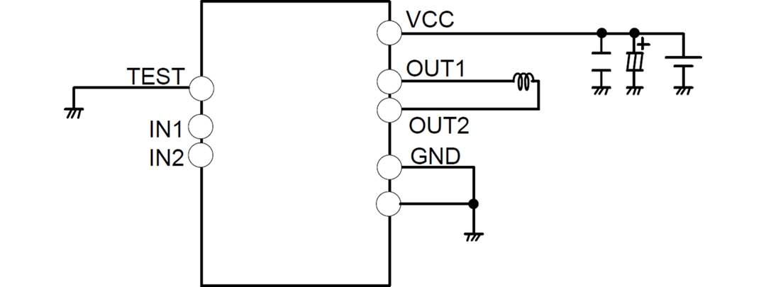 Schéma du circuit d'application - ROHM Semiconductor Pilotes BD62130xEFJ de moteur à balais CC 36 V