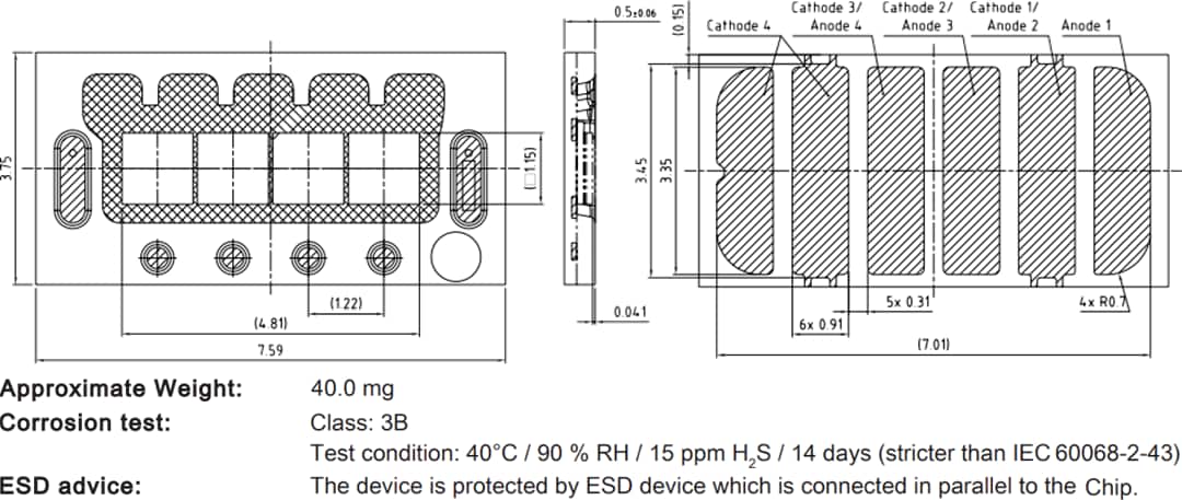 Plan mécanique - ams OSRAM LED Black Flat X KW4 HPL631.TK OSLON® (version à 4 puces)