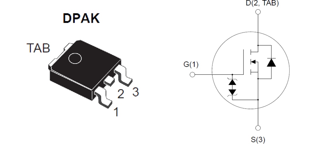 Schéma - STMicroelectronics MOSFET de puissance MDmesh K6 800 V 16 A STD80N240K6