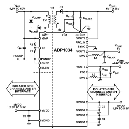 Schéma du circuit d'application - Analog Devices Inc. Unité de gestion de micro-puissance (PMU) ADP1034