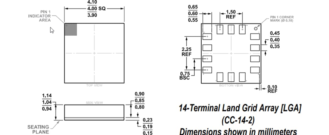 Plan mécanique - Analog Devices Inc. Accéléromètre MEMS triaxial à faible puissance ADXL359