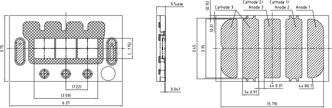 Plan mécanique - ams OSRAM LED Black Flat X KW3 HNL631.TK OSLON® (version à 3 puces)