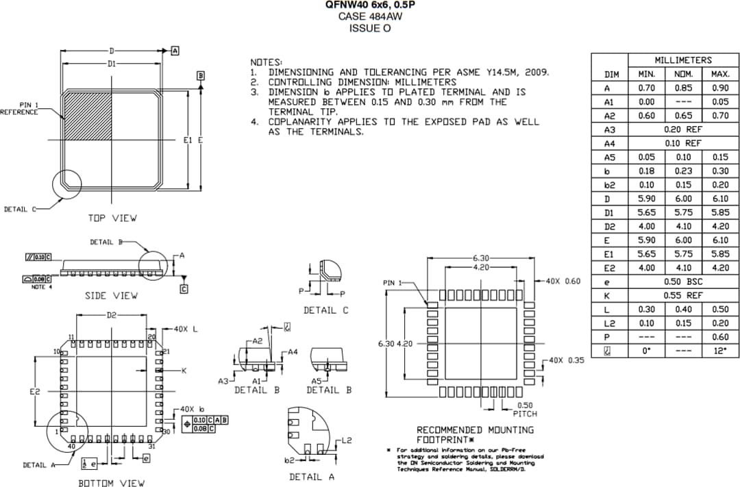 Plan mécanique - onsemi Pré-pilote de MOSFET demi-pont FLEXMOS™ NCV7546