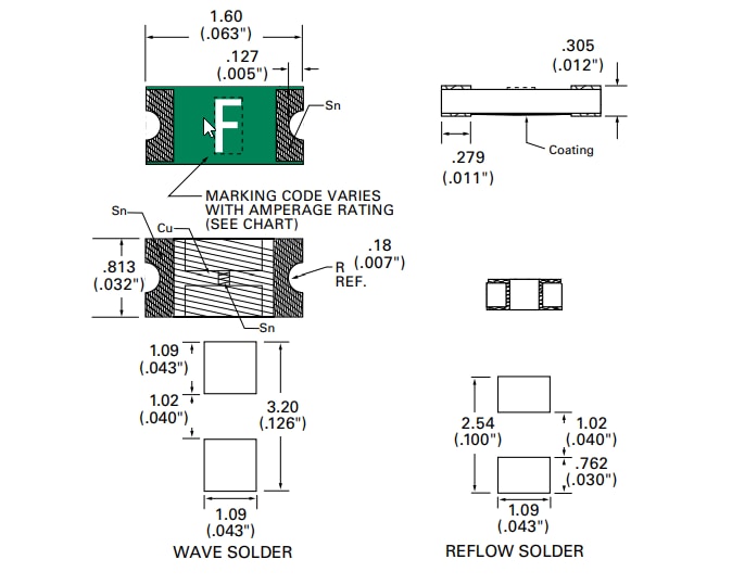 Plan mécanique - Littelfuse Fusible pour montage en surface série 494