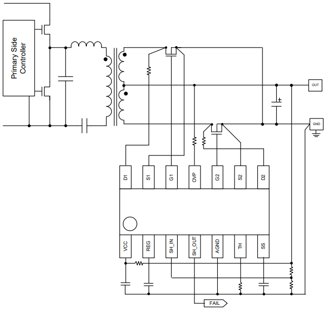 Schéma du circuit d'application - ROHM Semiconductor CI de contrôle de redressement synchrone BD85506F