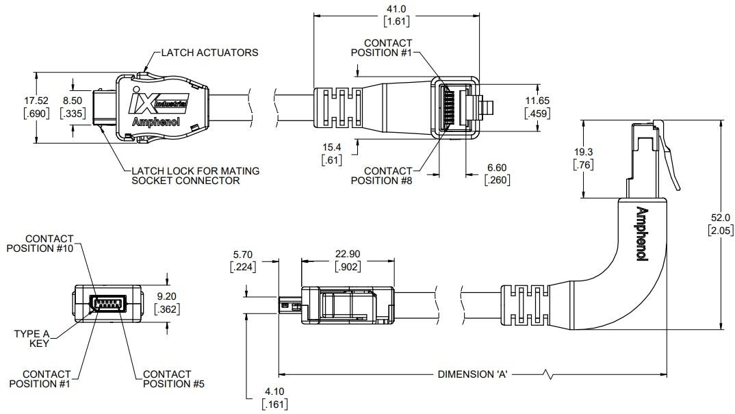 Plan mécanique - Amphenol Communications Solutions Câbles Ethernet ix Industrial série ND9