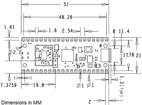 Plan mécanique - Raspberry Pi Cartes MCU basées sur RP2040 Pico/Pico H/Pico W