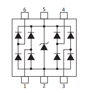 Schéma de principe - Littelfuse Barrettes de diodes TVS à faible capacité AQRV05-4HTG