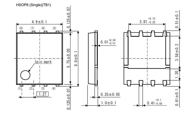 Plan mécanique - ROHM Semiconductor MOSFET de puissance à canal P -60 V -56 A RS1L151AT