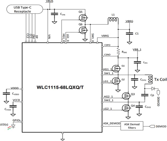 Schéma du circuit d'application - Infineon Technologies Émetteur de charge sans fil WLC1115