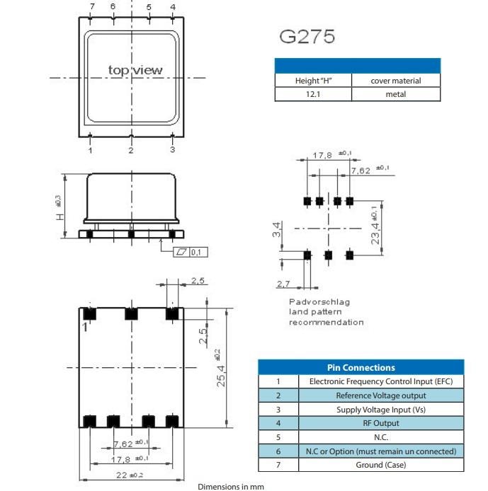 Plan mécanique - Microchip Technology Oscillateurs à quartz contrôlés par four OX-221