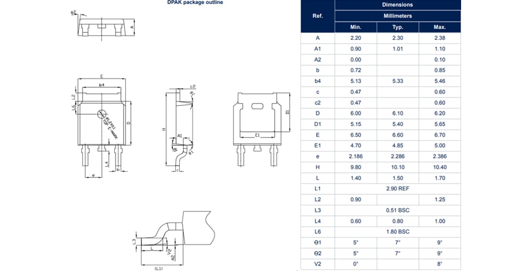 Plan mécanique - STMicroelectronics SCR de grille sensibles X040 et TRIAC Z040